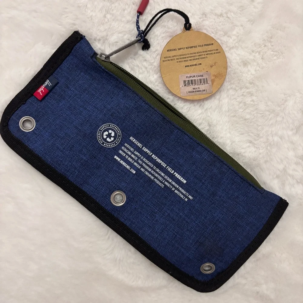 Herschel Blue Repurposed Binder Pencil Case NEW